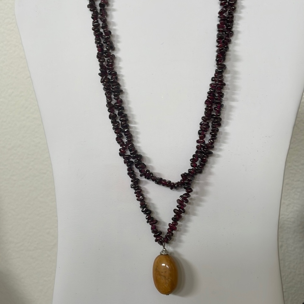 Genuine Garnet Chip Necklace with Jasper pendant